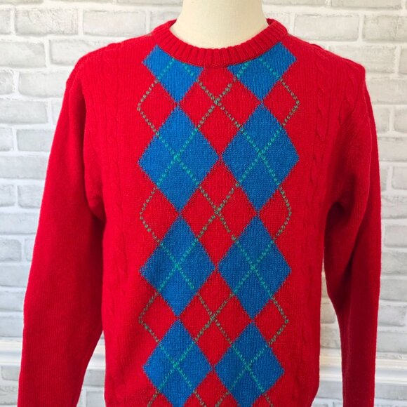 Vintage Savile Row Argyle Shetland Wool Sweater England Men Med Preppy Acadamia - Picture 2 of 8